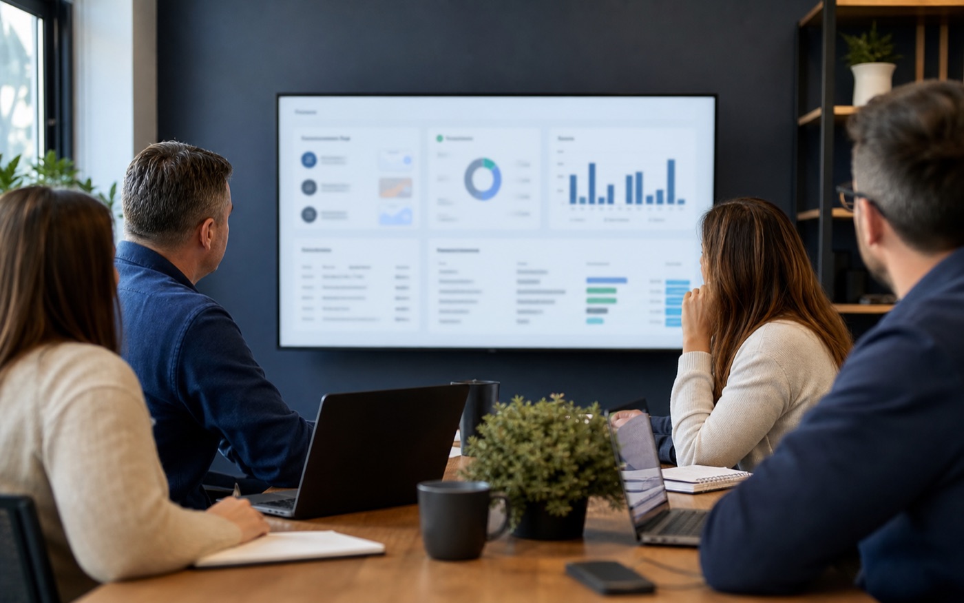 Equipe administrativa de igreja usando notebook em uma secretaria moderna